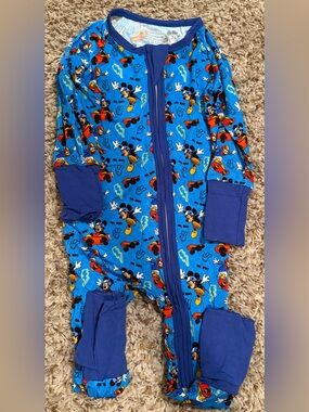 BAMBOO Sleeper with covered feet/hands Blue Mickey Mouse